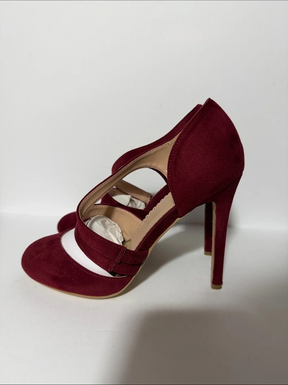 Women’s Burgundy and White Cross-Strap Heels